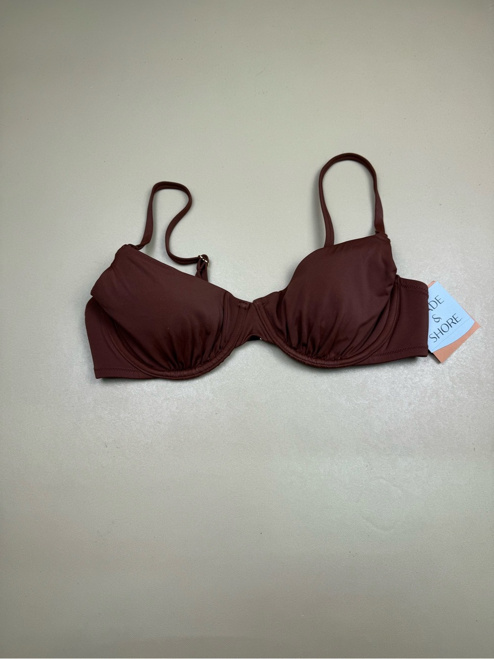 Shade & Shore Bikini Top Underwire Brown Adjustable 36C NWT